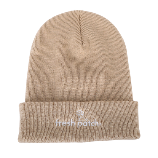 Beige Cotton Fresh Patch Beanie