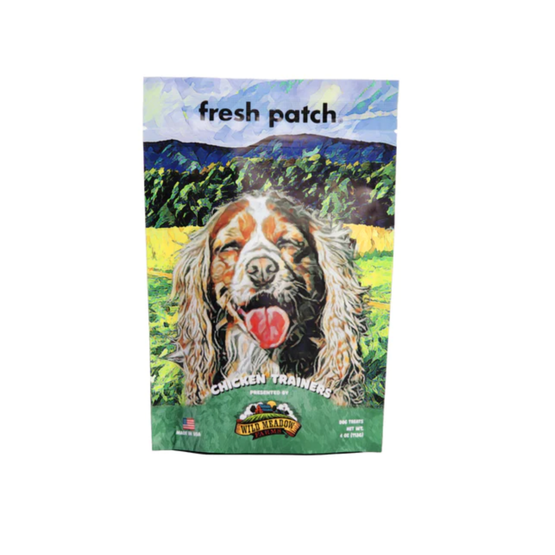 Fresh Patch Chicken Treats with Dog Tongue Sticking Out